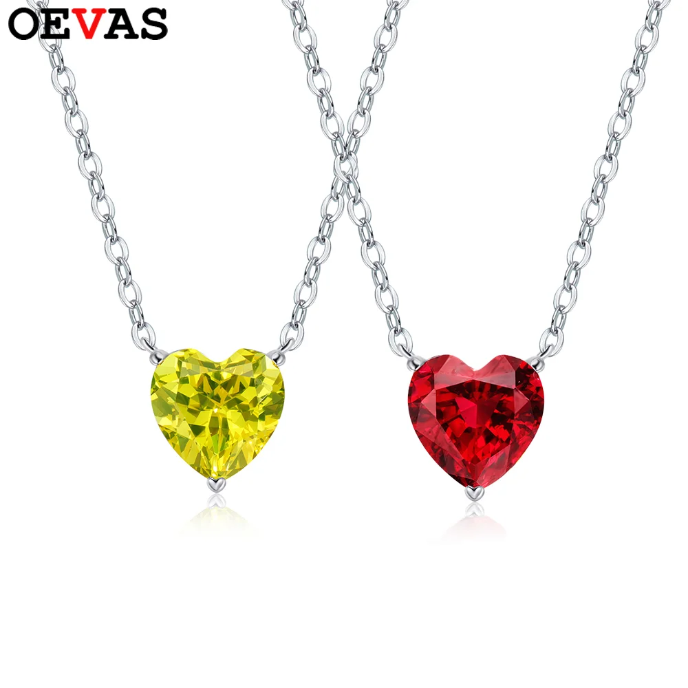 

OEVAS 2CT огранка в форме сердца, выращенное в лаборатории сапфировое ожерелье Padparadscha/рубивое ожерелье для женщин, стерлинговое серебро S925, ювелирные изделия для вечеринок