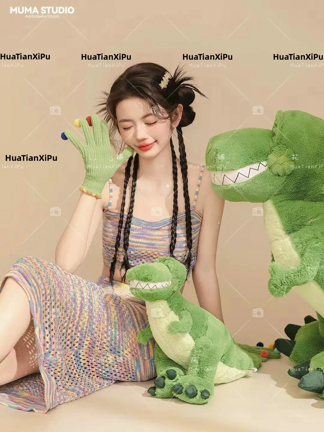 

Вязаный комплект-платье в корейском стиле для фотосессий, новинка, художественный костюм для девочек, весна 2024