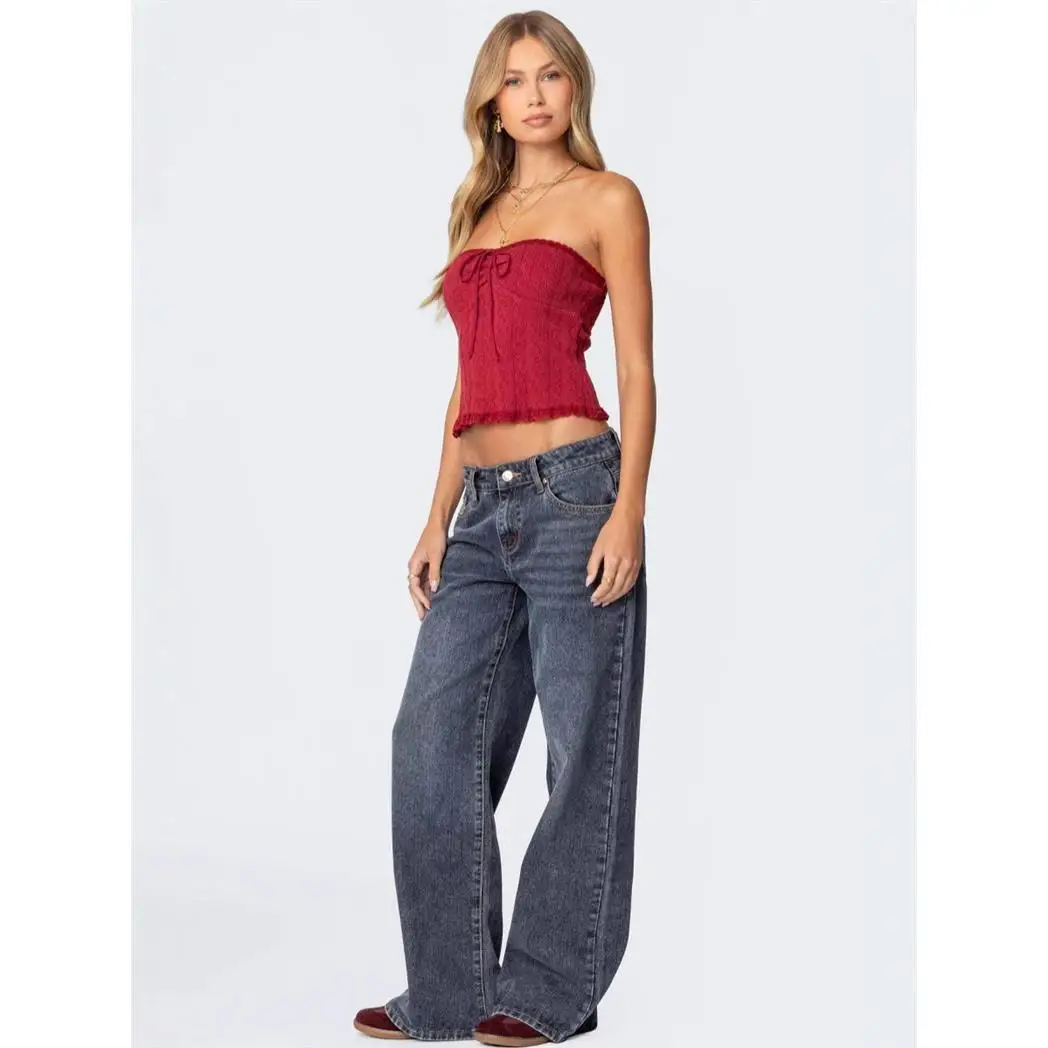 Low Waist Wide Leg Retro Jeans for Women Loose Fit Street Style plus Size Denim Pants Comfortable Casual Trousers