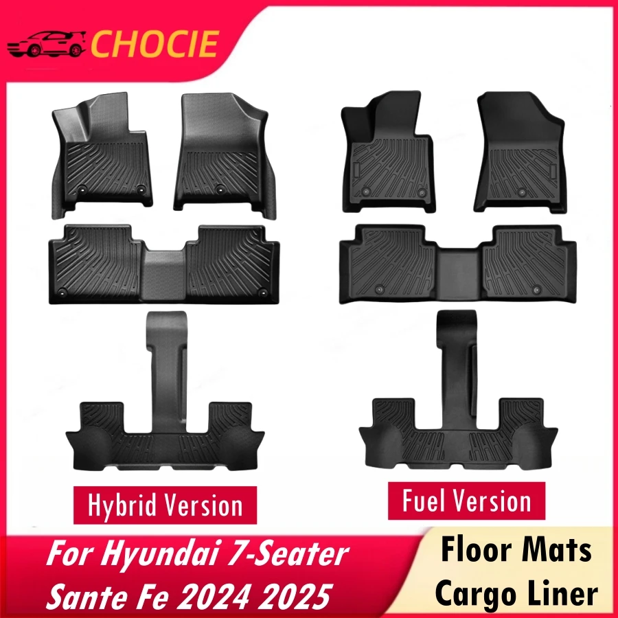 

For Hyundai Sante Fe 7 Seater 2024 2025 Floor Mats Fit Hybrid Fuel Model All Weather Floor Liners TPE Cargo Mat with Backrest