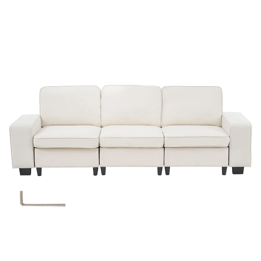 

100-Inch Modular 3-Seater Sofa Comfy Couch with Deep Seats Hidden Storage Modern Design for Living Room Apartment or Office Whi