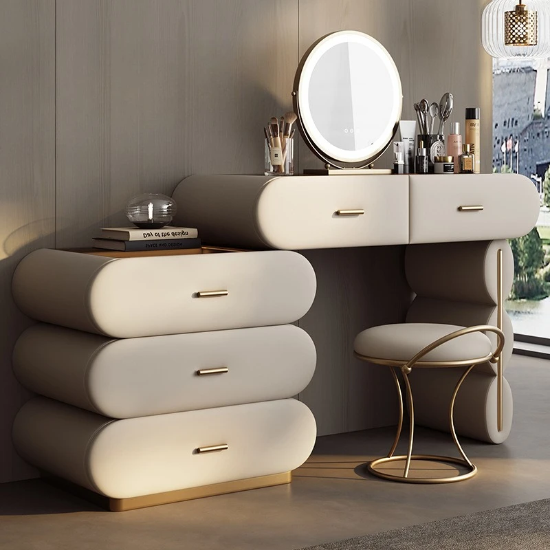 Premium sense, modern cream light luxury dresser, solid wood master bedroom desk bedside table integrated