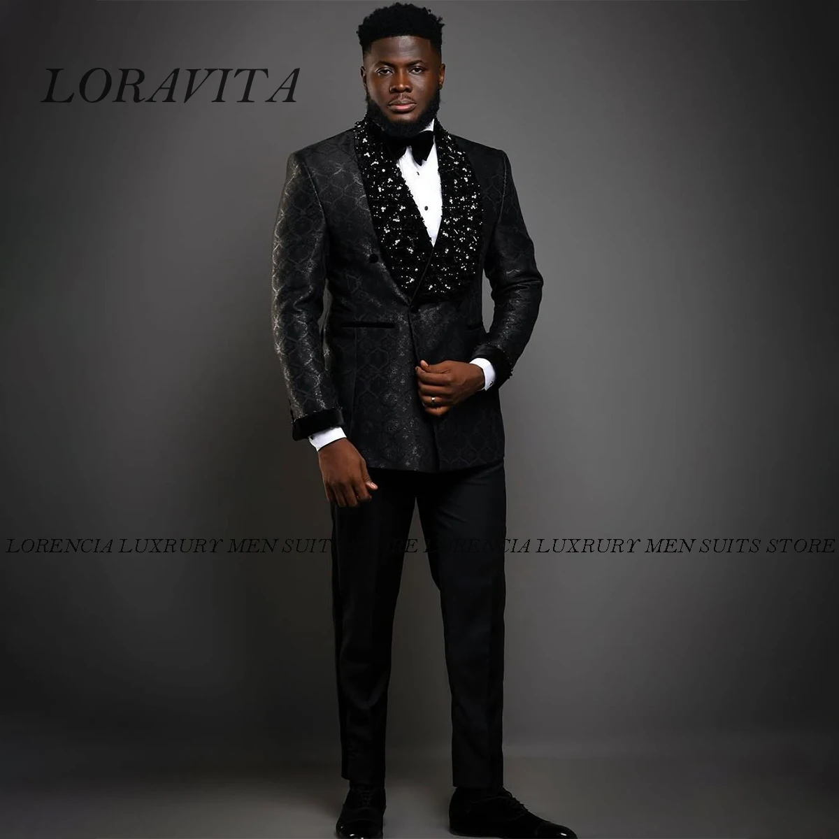 

Customized Double Breasted Crystals Tuxedos Men Suits Slim Male Party Prom Blazers Business 2 Pieces Sets Wedding Groom Homme