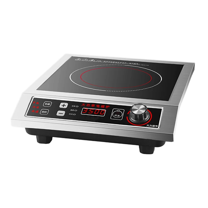 3500W Commercial Induction Cooker Stainless Steel Waterproof Black Crystal Panel 8-gear Adjustment Energy-saving Induction Stove