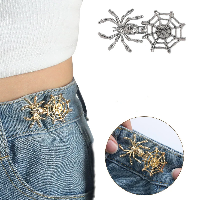 Spider Web Waist Buckle Adjustable Detachable Pants Clips Waist Tightener Nail-free Metal Button Snaps For Jeans Decor