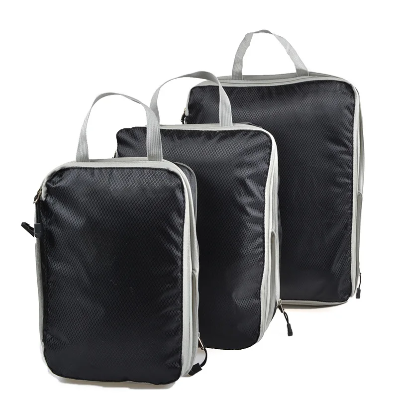 旅行用ナイロン収納バッグセット-ハンドヘルドジッパー付き荷物整理バッグ-機内持ち込みスーツケースや個人用物用の3点セット