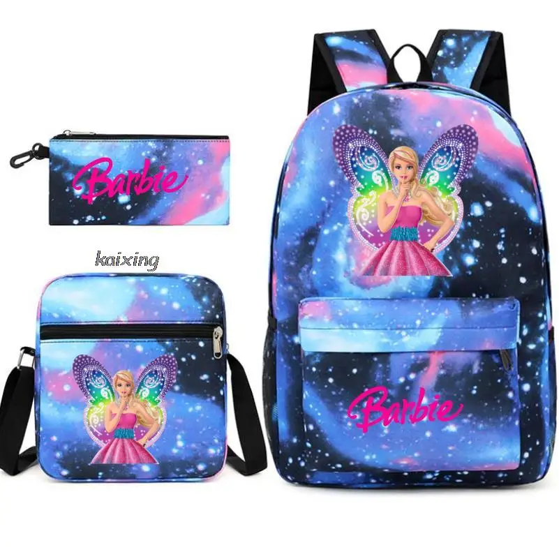 3Pcs Sets Barbie the movie Backpack Women Men Backpack Laptop Travel Backpack Female Male Shoulder Bag Mochilas Gift