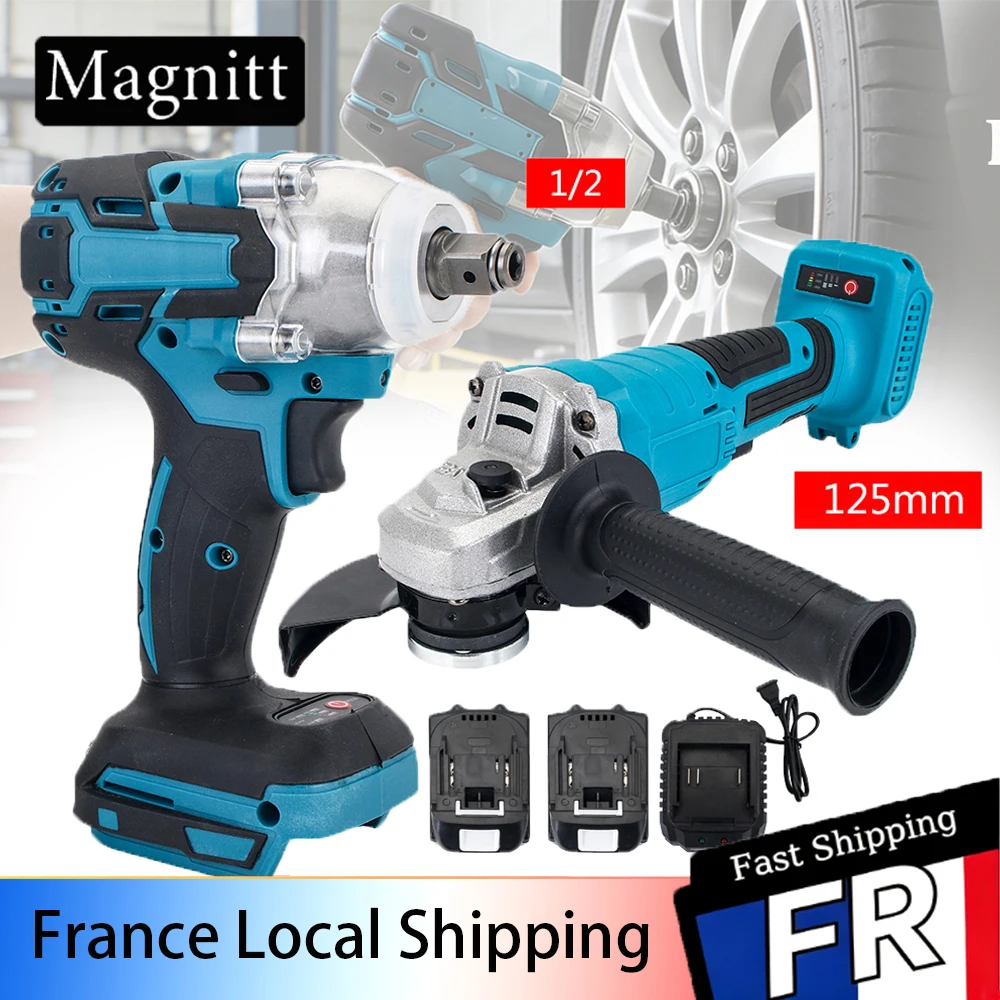 Set di Utensili Elettrici: Smerigliatrice Angolare Elettrica Brushless da 125mm e Chiave a Impatto da 1/2 Pollice, Kit Combinato di Utensili Elettrici per Batteria Makita 18V