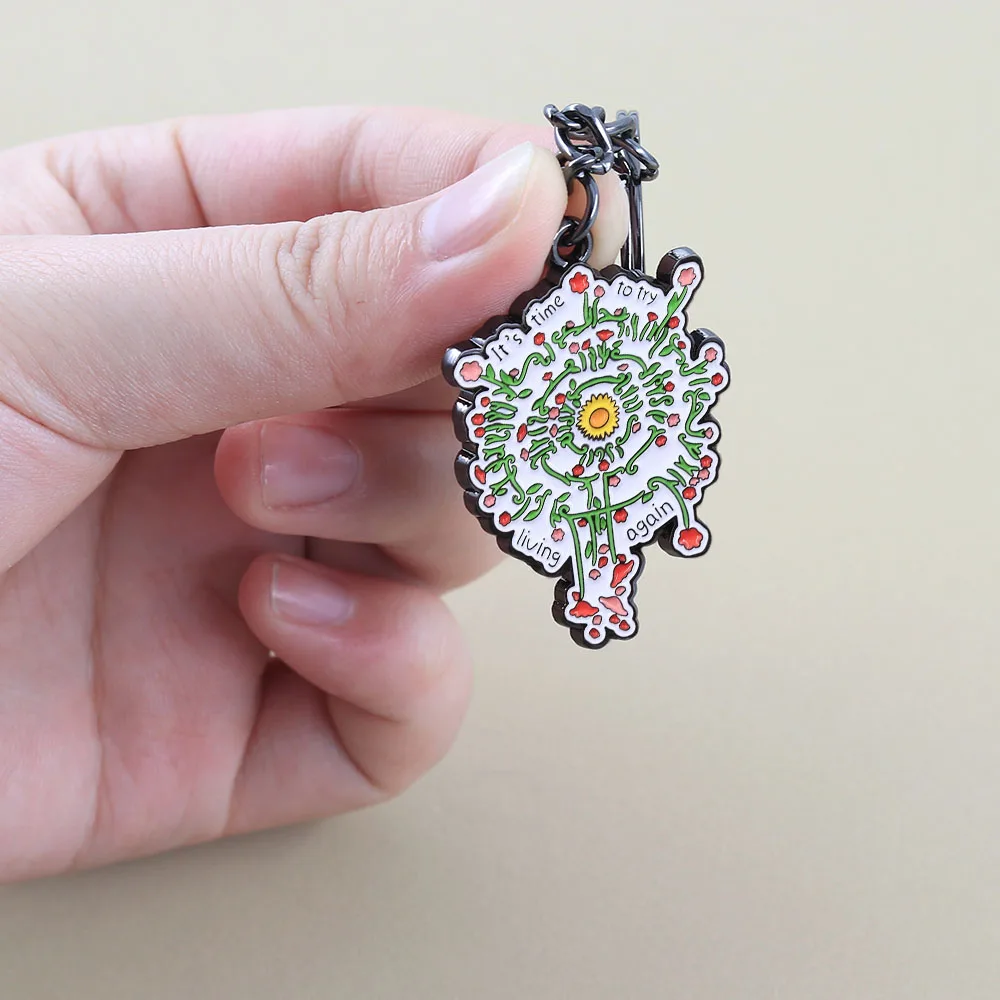Es ist Zeit, wieder zu leben. Blumen-Schlüsselanhänger mit inspirierenden Zitaten, Schlüsselring, Rucksack-Schlüsselzubehör, Gamer-Geschenk. – Detail 9