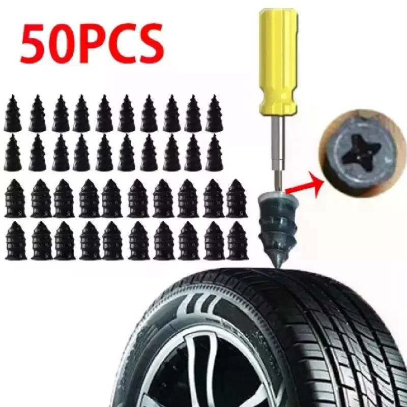 50Pcs Tubeless Tire Repair Rubber Nails Easy Operation Fast Patching for Car Motorcycle Bike Outdoor Travel