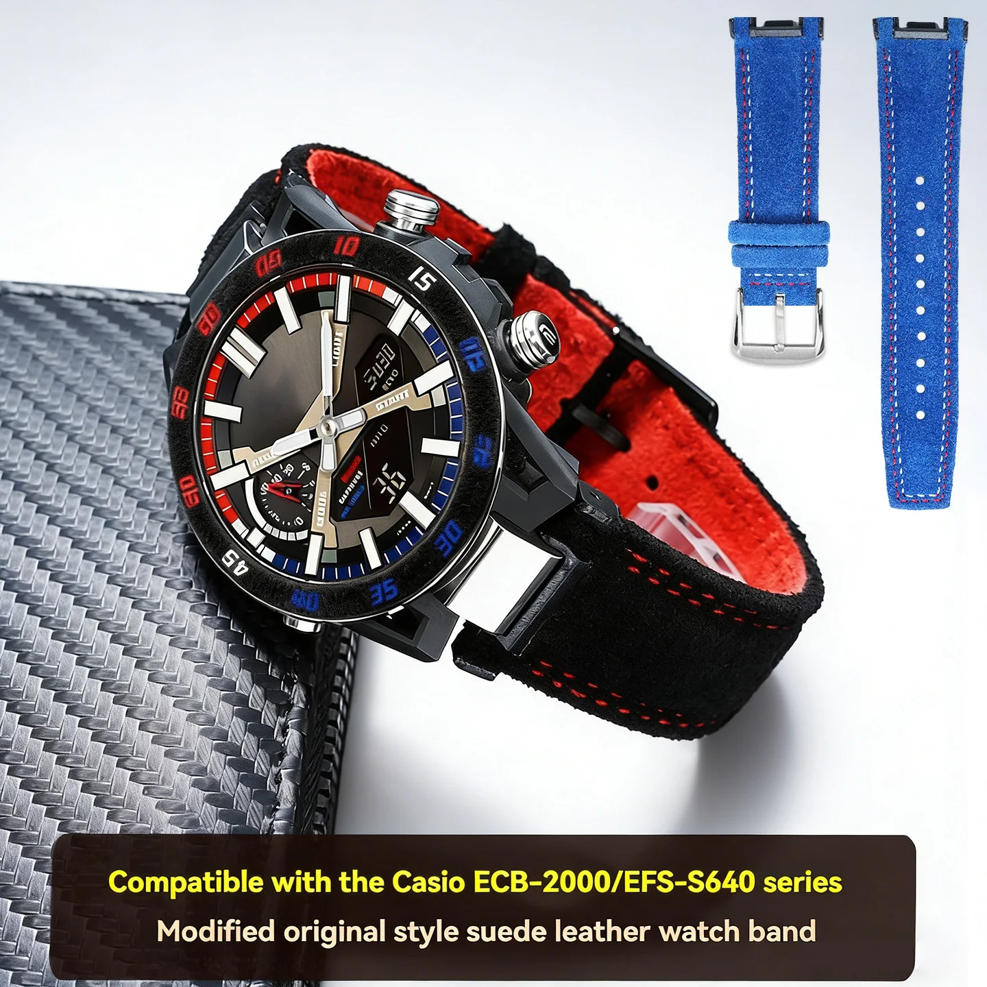 

Винтажный велюровый кожаный ремешок для часов Casio Edifice 5698 ECB-2000 EFS-S64, модифицированный ремешок для часов, аксессуары для мужских часов