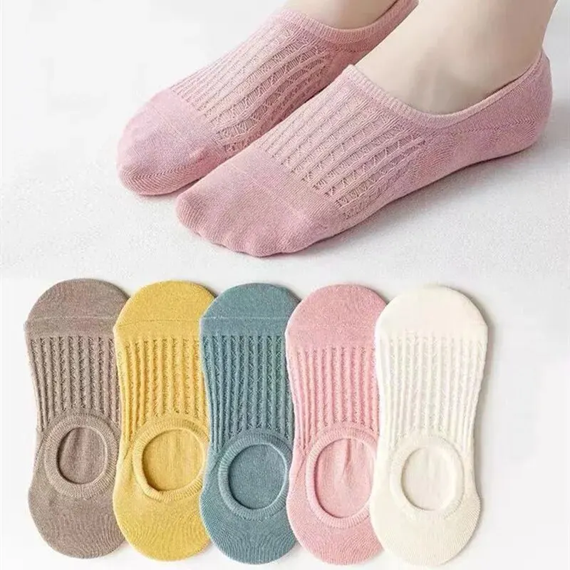 5 Pairs/Set Solid Candy Colors Invisible Silicone Non-slip Women Sock Boat Socks