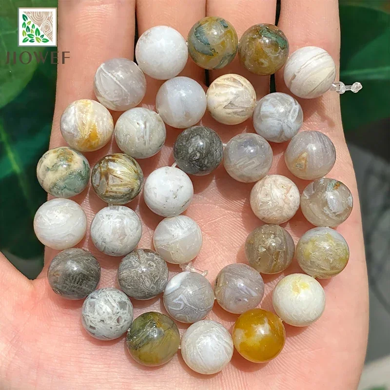 Smooth Bamboo Leaf Agates Natural Stone Round Beads for Fashion Jewelry Making Handmade DIY Charms Bracelet 15