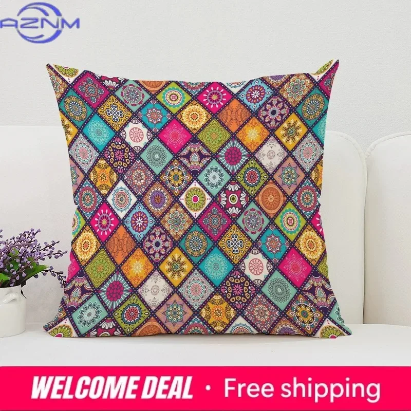 45x45cm Bohemian Style Reversible Printed Pillow Cover Sofa Cushion Cover Chair Waist Cushion Bed Sleeping Pillow Home Gifts