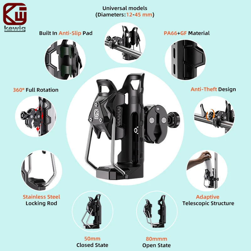 Kewig SHJ-6 Bicycle Adjustable Cup Holder Anti-Theft Anti-Drop Drink Bottle Mount For Motorcycle Scooter E-Bike ATV Stroller