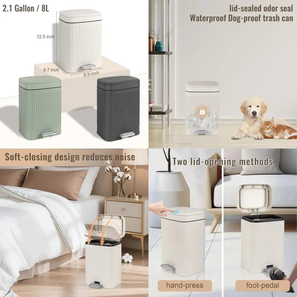 

Slim 2.1 Gallon Step Trash Bin with Soft Close Lid for Home Office, Cream