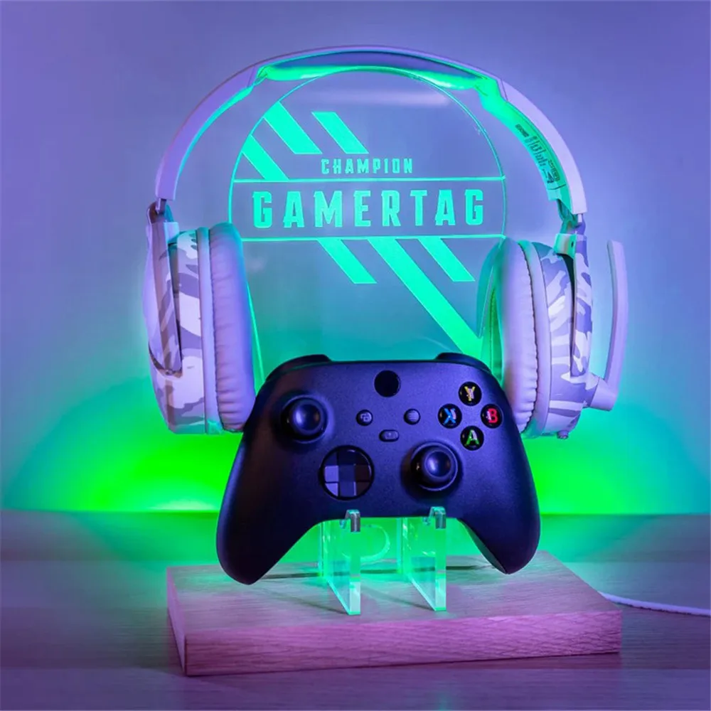 

Персонализированная подставка для геймпада с RGB-светодисветодиодный и ночником, держатель для гарнитуры, настольный дисплей, пользовательская бирка для геймера, неоновая лампа для имени пользователя