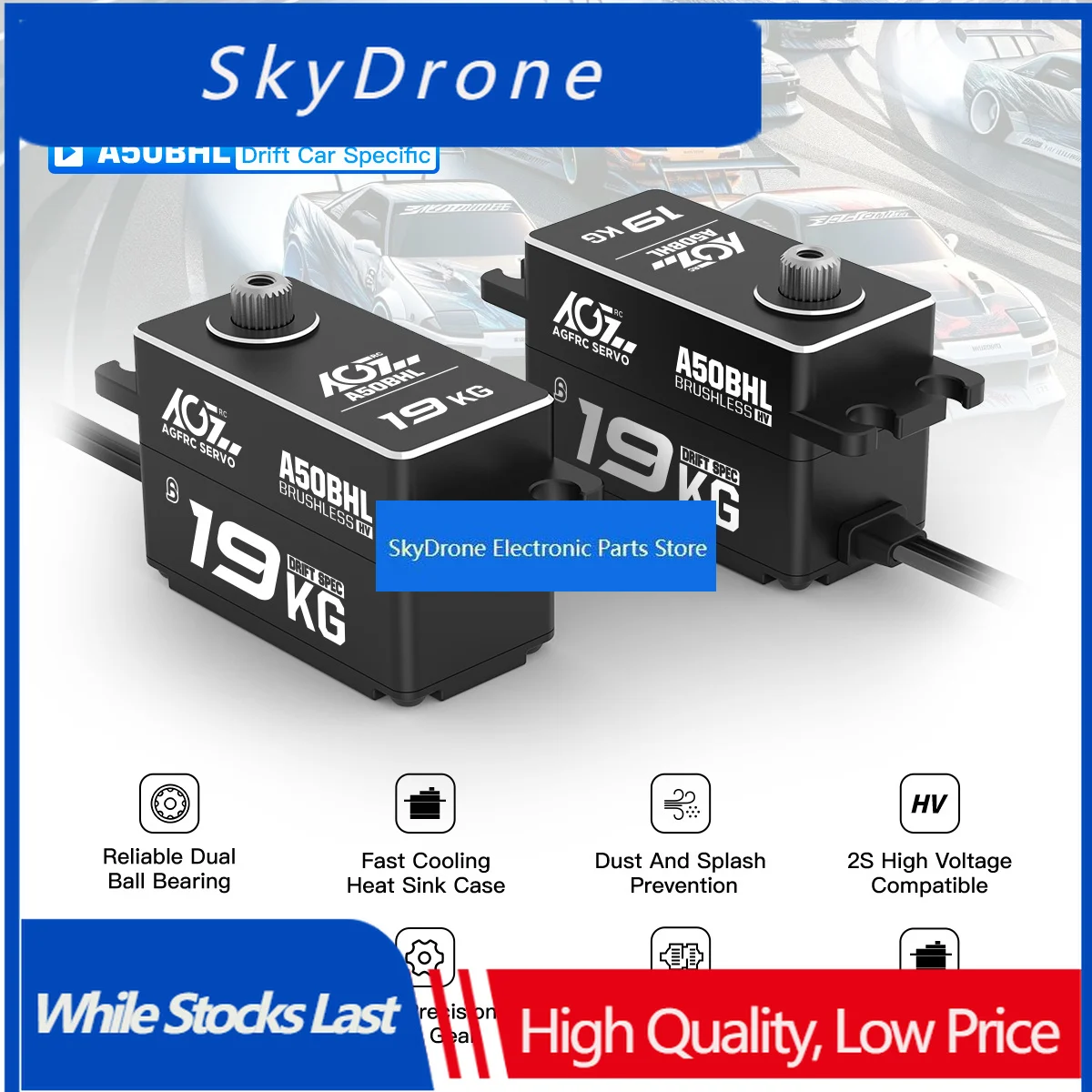 SkyDElAGFRC A50BHL 19KG Ultra Torque Super Speed 8.4V Programmable Low Profile Brushless Digital RC Servo For RC Drift Car Speci