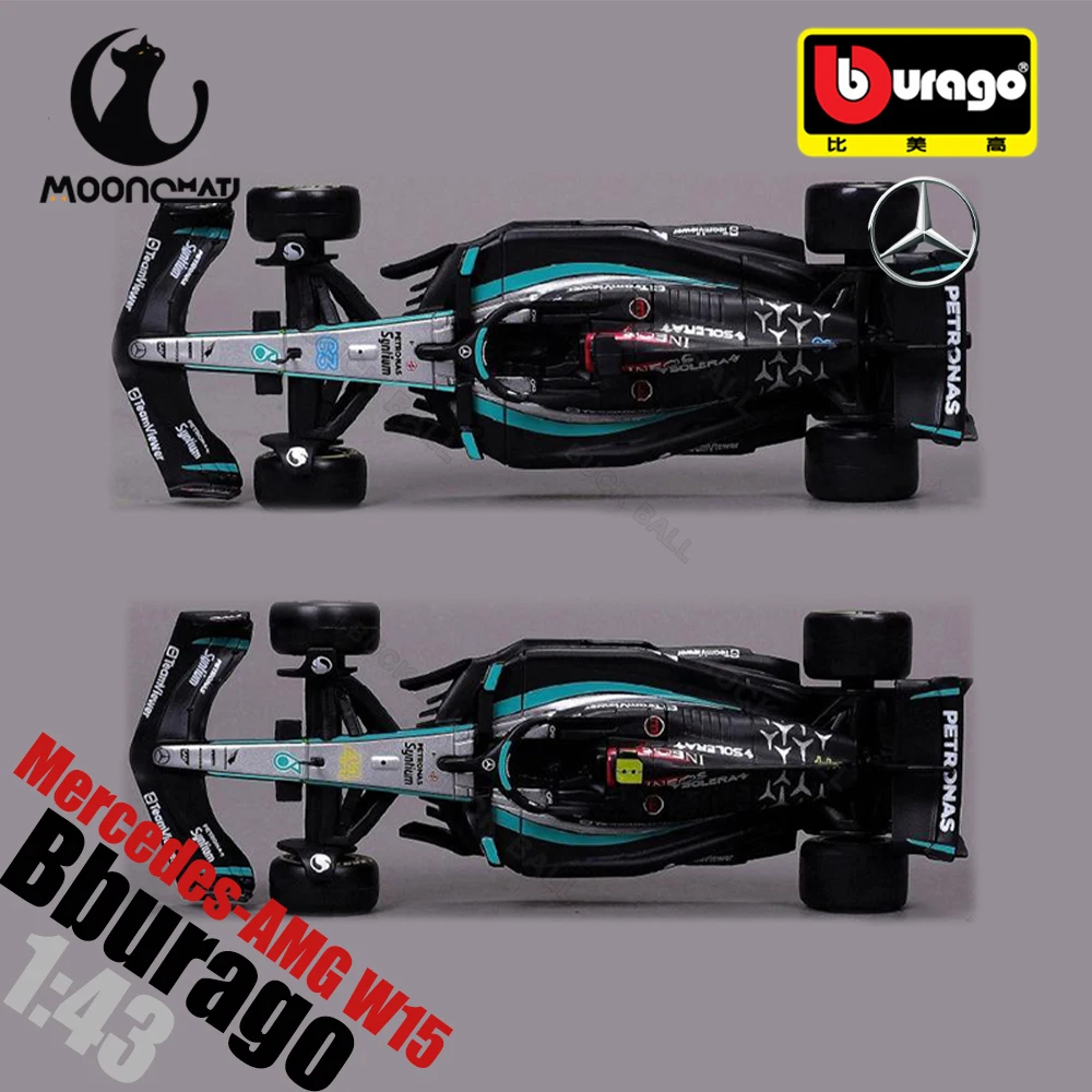 Bburago 1:43 Mercedes-AMG W15 E Performance F1 2024  #63 George Russell #44 Lewis Hamilton Formula One With Helmet Acrylic Box