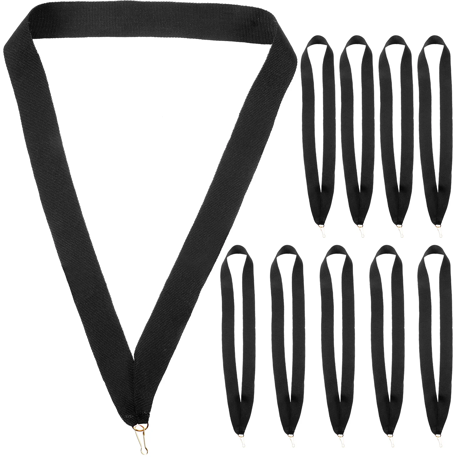 10 Pcs Black Medal Ribbons Competition Neck Lanyard Sports Meeting Award with Clip