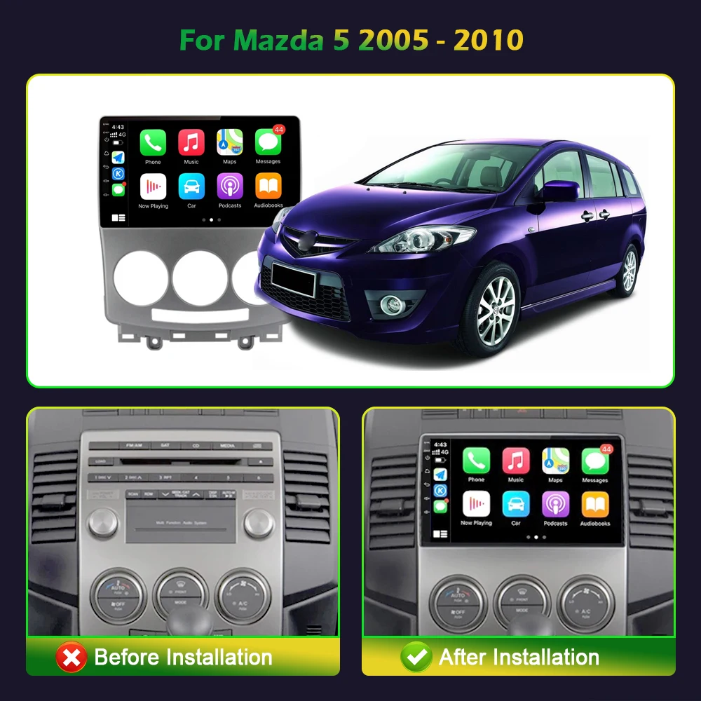 Dla Mazda 5-letnia nawigacja 2005-2010 Centralny multimedialny GPS Bezprzewodowy Android 13 Apple Carplay Radio samochodowe 2 Din Ekran Stereo