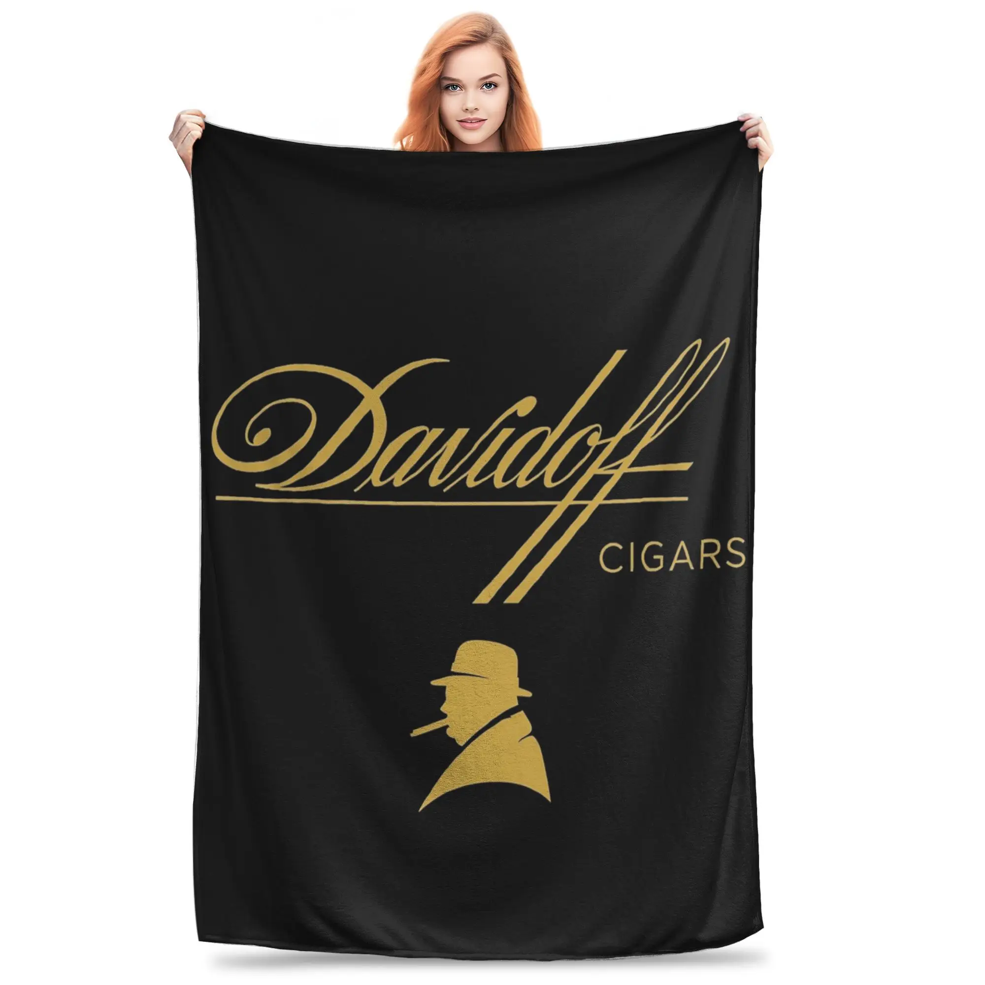 Davidoff-Mantas negras para cigarros, manta de franela suave y cálida, colcha para cama, sala de estar, Picnic, viaje, hogar, sofá