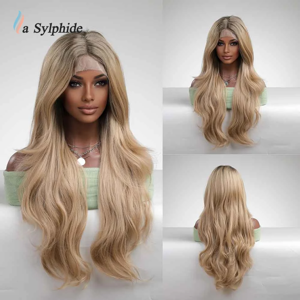 La Sylphide Synthetische Spitze Front Perücke Lange Welle Blonde Perücke Cosplay Partei Täglichen Natürliche Spitze Perücken für Frauen Hitze Beständig haar