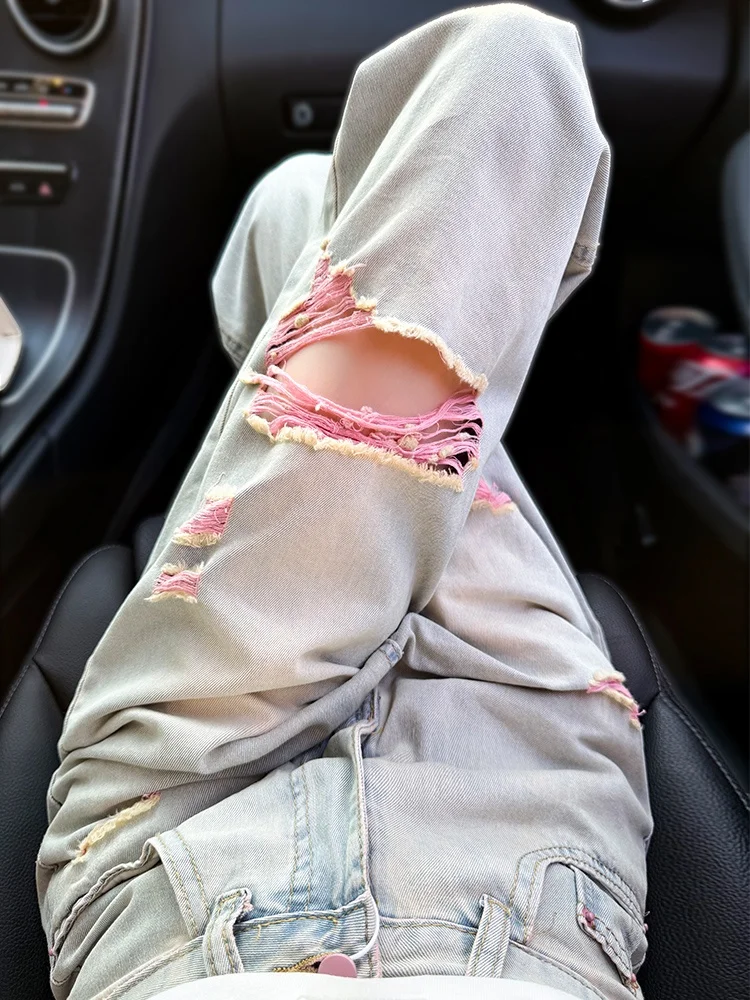 

Fashionable High-Waist Distressed Denim Jeans Women's Stylish Personality Design Slimming Trendy Anti-Aging Streetwear