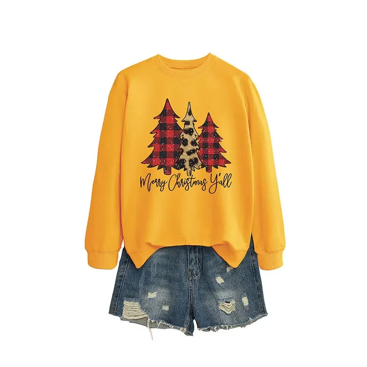 女性の秋冬トレーナー女性クリスマスツリープリント長袖トップスレディースカジュアル O ネックプルオーバー婦人服