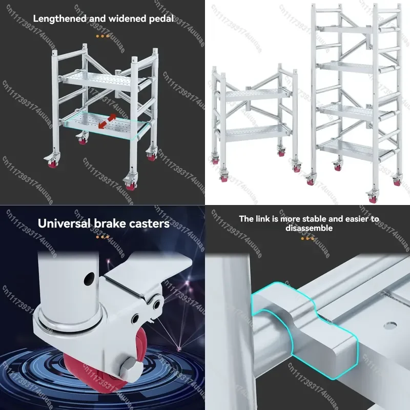 Heavy Duty Folding Scaffold Platform Mobile Work Stand with Wheels Thickened Steel Pipe Portable Construction Lifting Stool