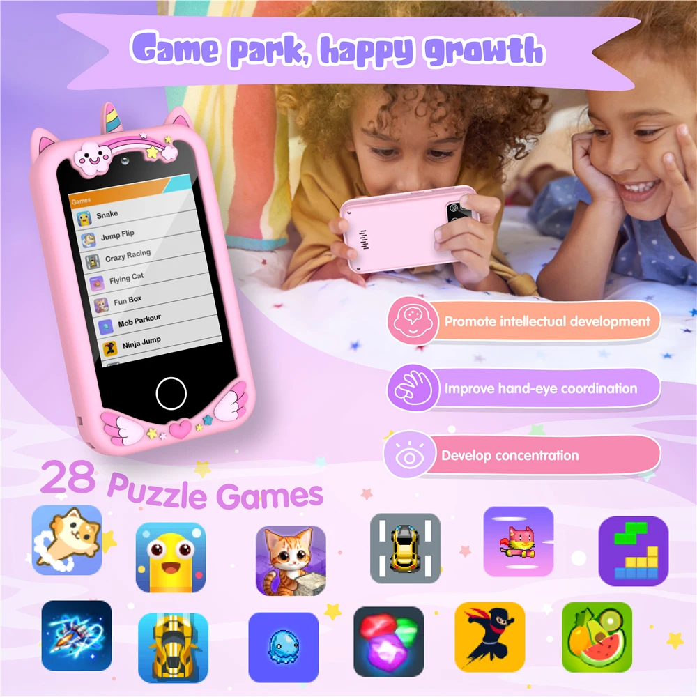 Kids Smart Phone Video Music Player 10 Stories Toy Phone Camera Habit Tracker 28 Games Learning Educational Toys Children Gifts