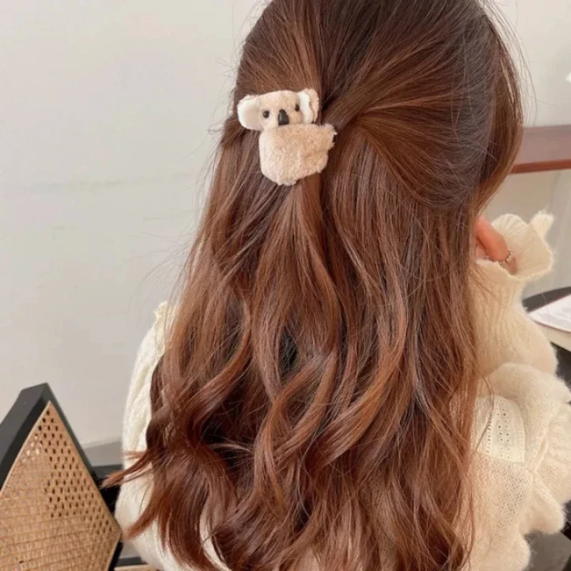 2023 Women Girls Cute Side Bangs Clip Plush Koala Bear Ornament Hair Clips Lady Soft Barrettes Hairpins Female Hair Accessories