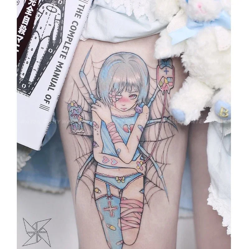 

Blue Maid Spider Girl Temporary Tattoos Cartoon Tattoo Body Art Waterproof Long-Lasting Fake Tattoo Sticker for Women Men