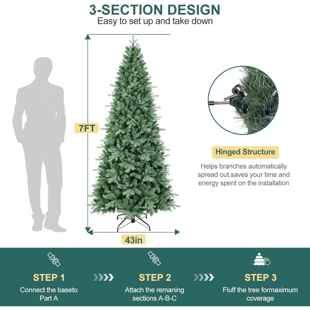 Árvore De Natal Artificial Magro, Lápis Spruce Magro Xmas Tree, Dicas De Ramo Misto, 1552 PE e PVC, azul apagado