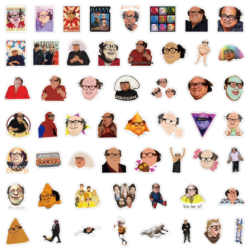 10/50 buah stiker kartun Danny Devito stiker grafiti lucu DIY buku tempel Laptop ponsel cangkir helm Skateboard mainan stiker