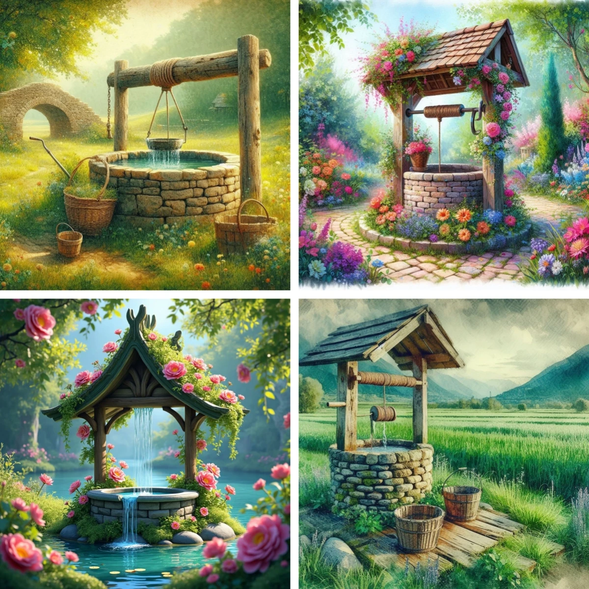 

Full Square DIY Diamond Painting Garden Stone Well Waterfall Embroidery Mosaic Cross Stitch Wedding Gift Farmhouse Wall Decor