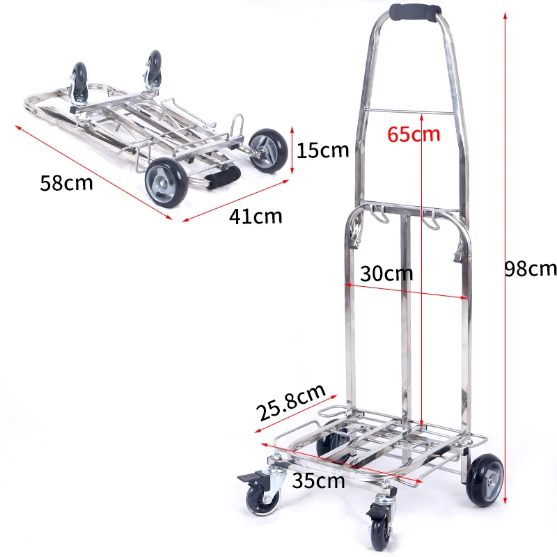 

Портативная тележка из нержавеющей стали с универсальными колесами, ручная тележка для овощей, складная многофункциональная тележка-контейнер