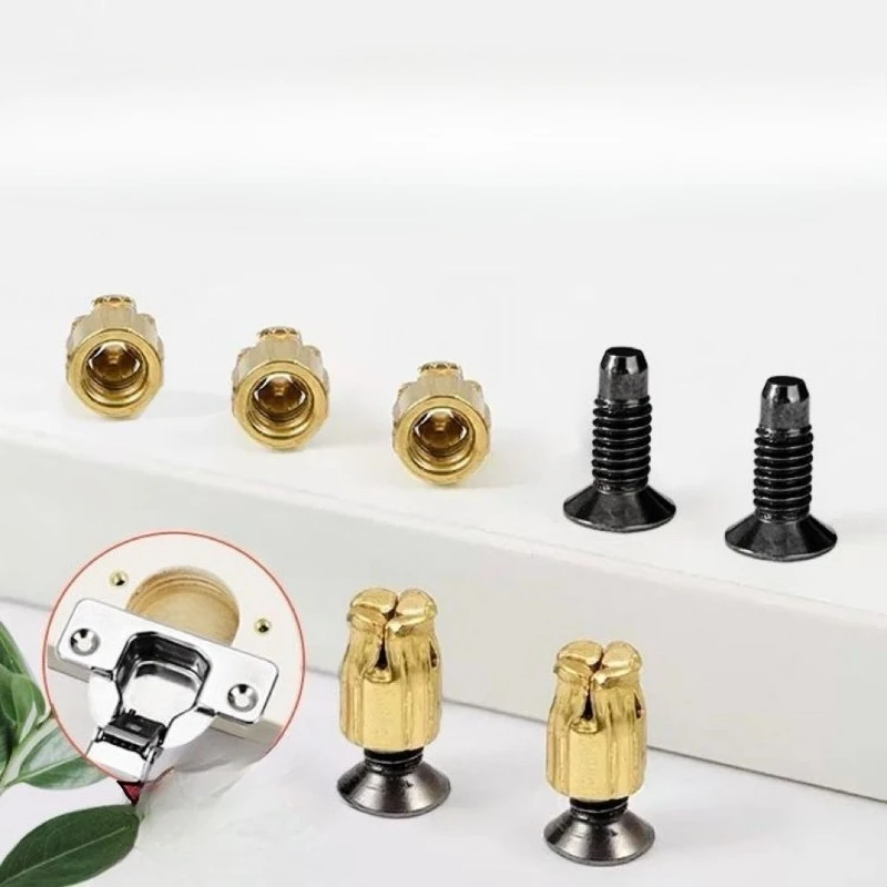 50/100/200x 2‑in‑1 Cabinet Door Hinge Base Expansion Nut, Inner Outer Thread Embedded Fastener Screws