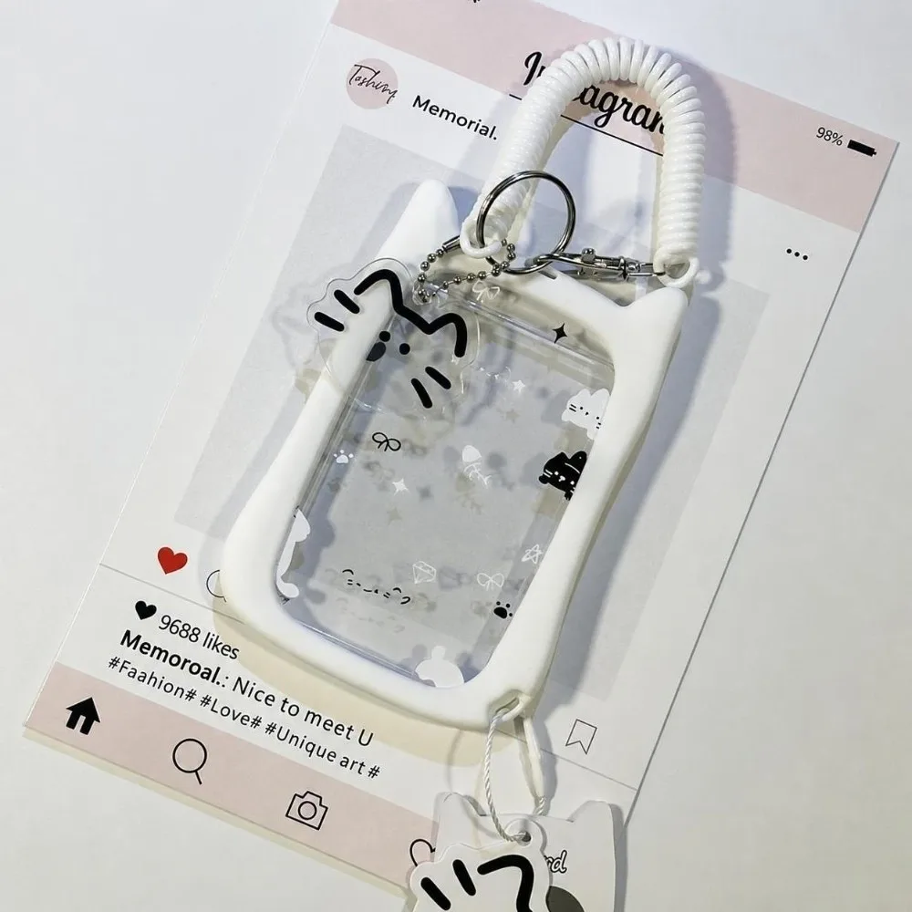 Cute Transparent Photo Card Keychain Cartoon Hanging Rope Cat Ear Card Holder Durable Waterproof Photocard Binder Bus
