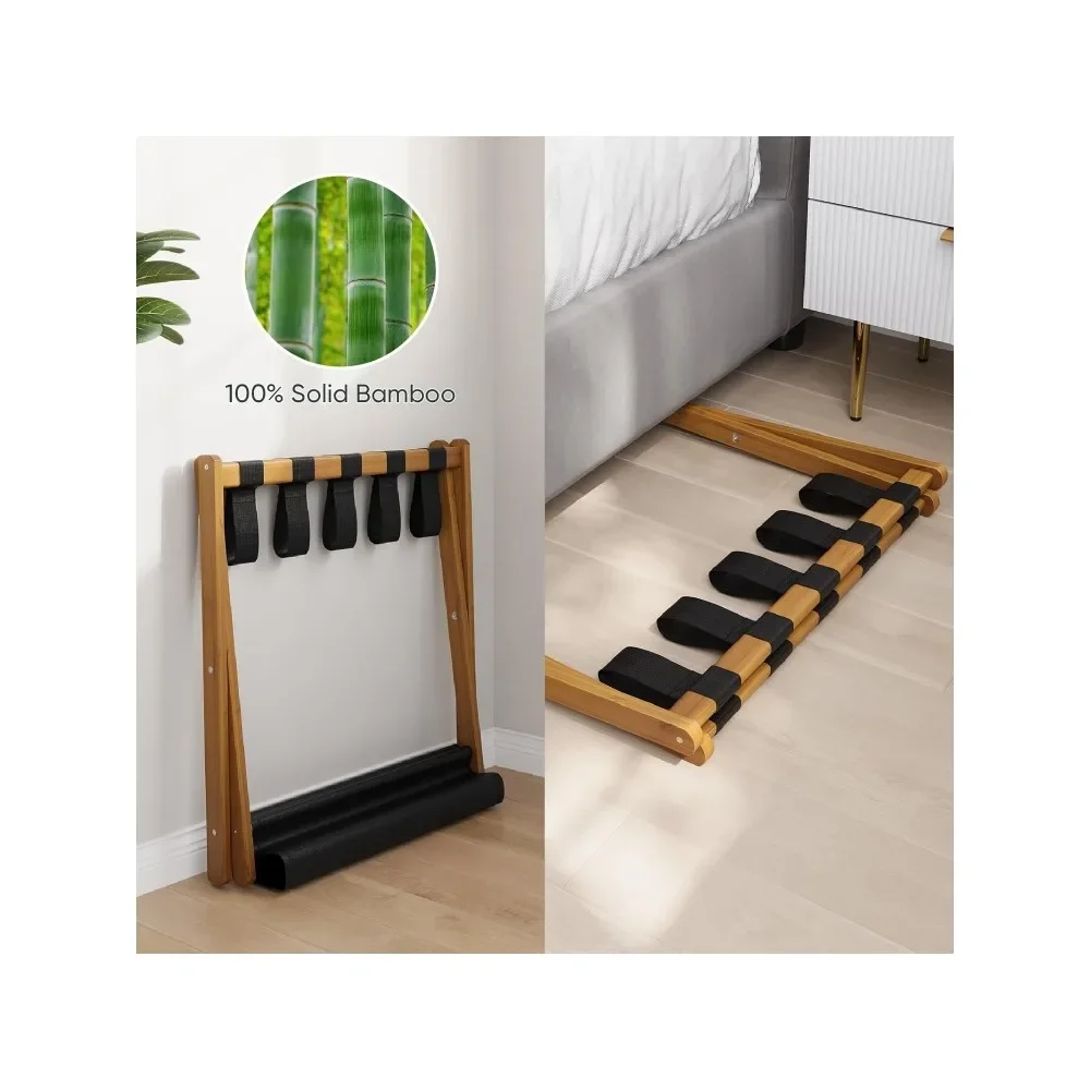 Rack de bagagem de 2 pacotes, rack de bagagem dobrável para quarto de hóspedes, suporte de mala de bambu de nogueira comporta até 131 lb, suporte de bagagem