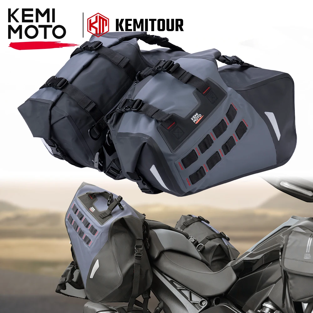 KEMIMOTO PVC Waterproof Motorcycle Saddlebags Universal 30L 52L Adventure Sport Bike Travel Luggage Saddle Bag Side Panniers Bag