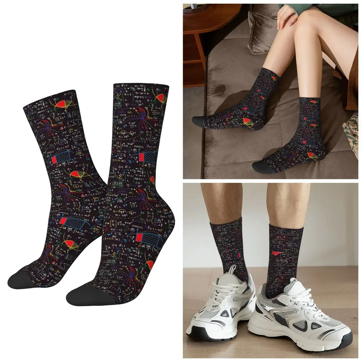 

All Seasons Colorful Math Formulas Socks Sport Middle Tube Socks Sweat Absorbing Stockings for Men Women Valentine's Day Gifts