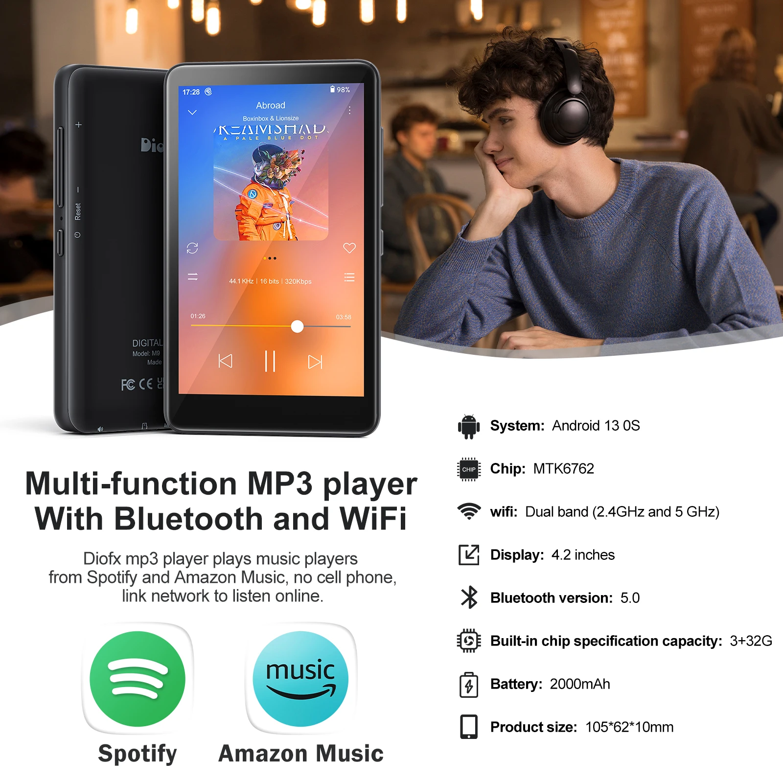 160 GB Android 13 MP3 MP4 Player mit WLAN, Bluetooth, 4 Zoll Touchscreen, HiFi, verlustfreier Wiedergabe, FM-Radio, Sprachaufzeichnung, bis zu 1 TB TF-Karte, Geschenk – Detail 5