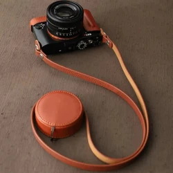 Camera Bag Protect Case Genuine Real Leather Cover Base Grip Lens Cap with Shoulder Belt Strap for Sony RX1 RX1R RX1R2