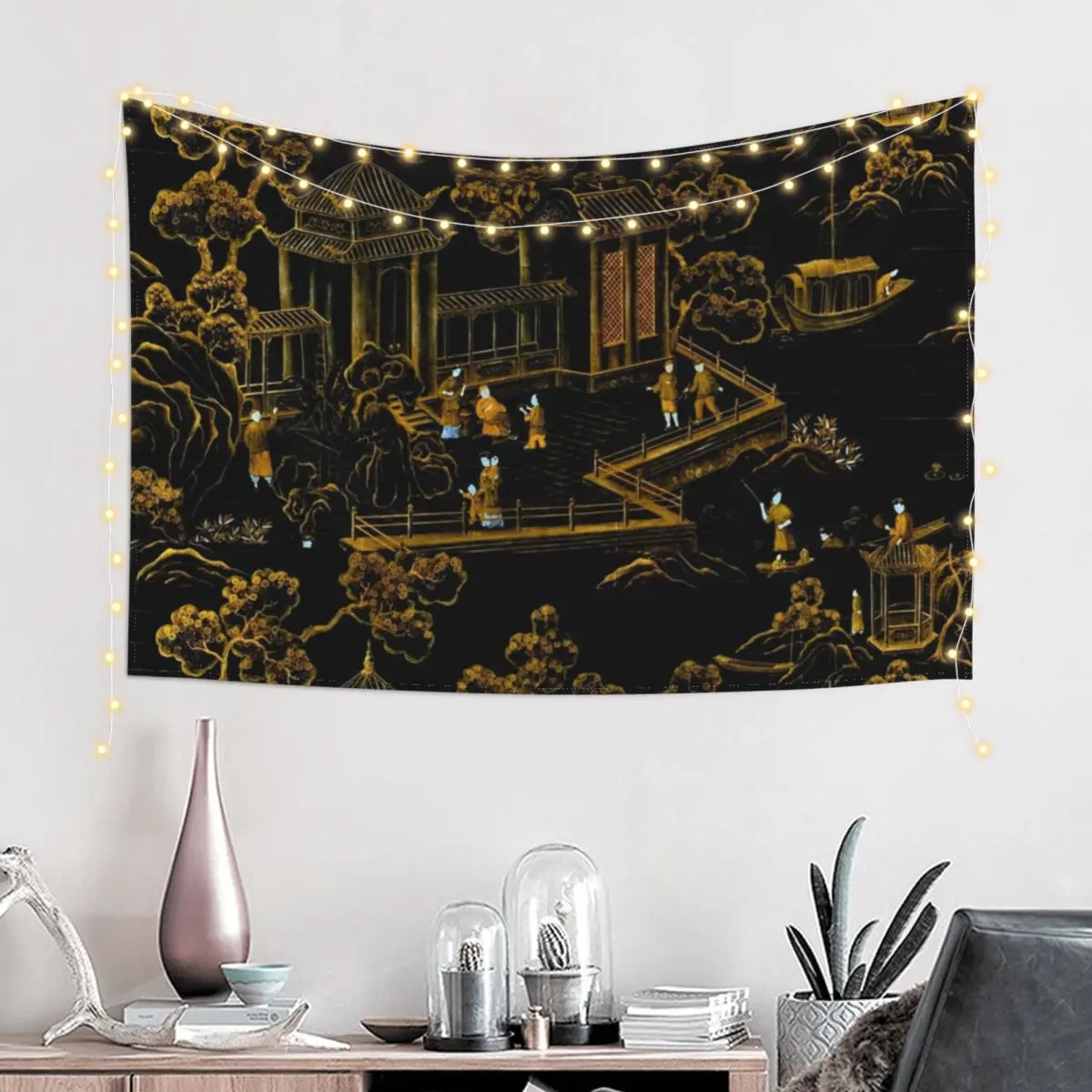 

black and gold oriental silk pagodas Tapestry Decoration Pictures Room Wall Wall Decor Hanging Hanging Wall Tapestry
