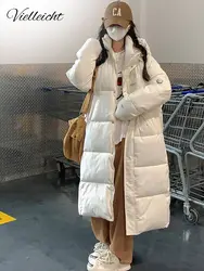 Viel leicht neue gerade feste lange Wintermantel Frauen Parkas Kleidung lässig Kapuze stilvolle Winter Puffer Jacke weibliche Oberbekleidung