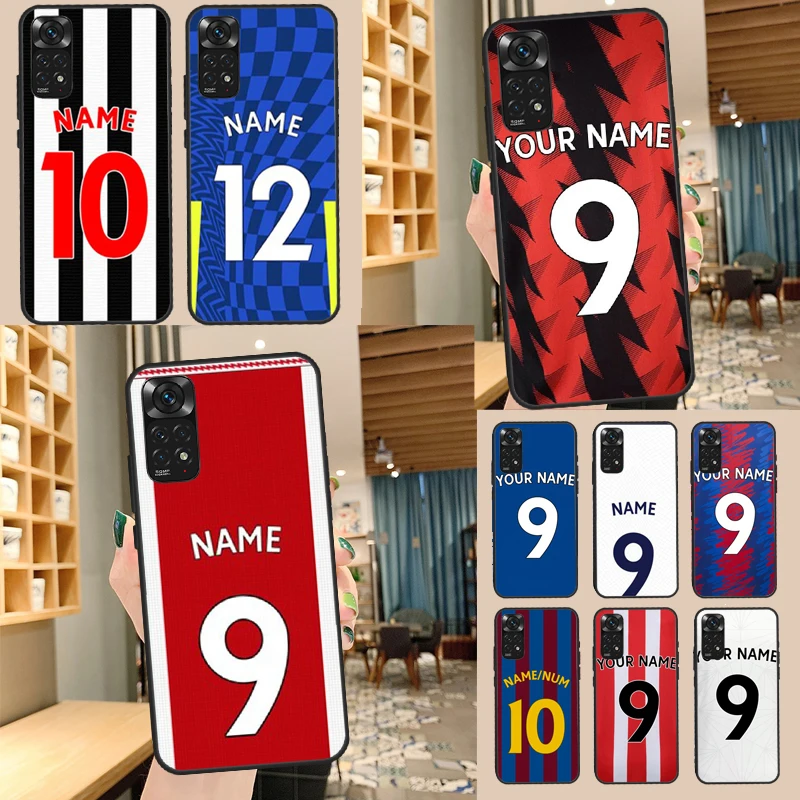 Personalised Football Name Number Case For Xiaomi Redmi Note 11 10 9 8 12 Pro 10S 11S 12S Cover For Redmi 9 10 10A 9C 10C 12C