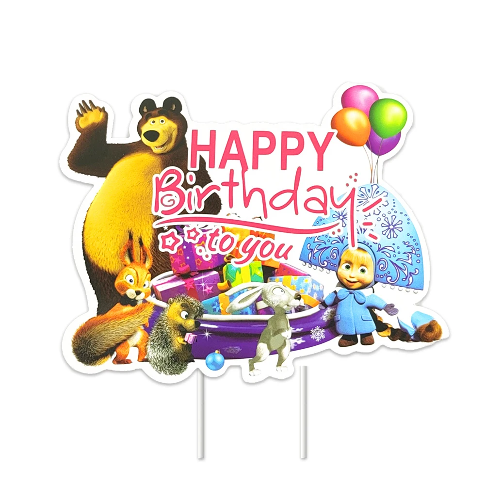 1pcs/lot Little Girls Bear Theme Cake Decoration Cake Card Topper Happy Birthday Party Supplies Baby Shower Cupcake Picks