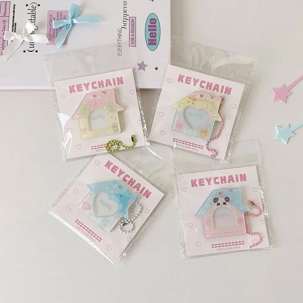 

1-inch ID Photo Display Pendant Kawaii Small House Design Idol Photo Card Cover Cute Acrylic Photo Keychain Holder Collection