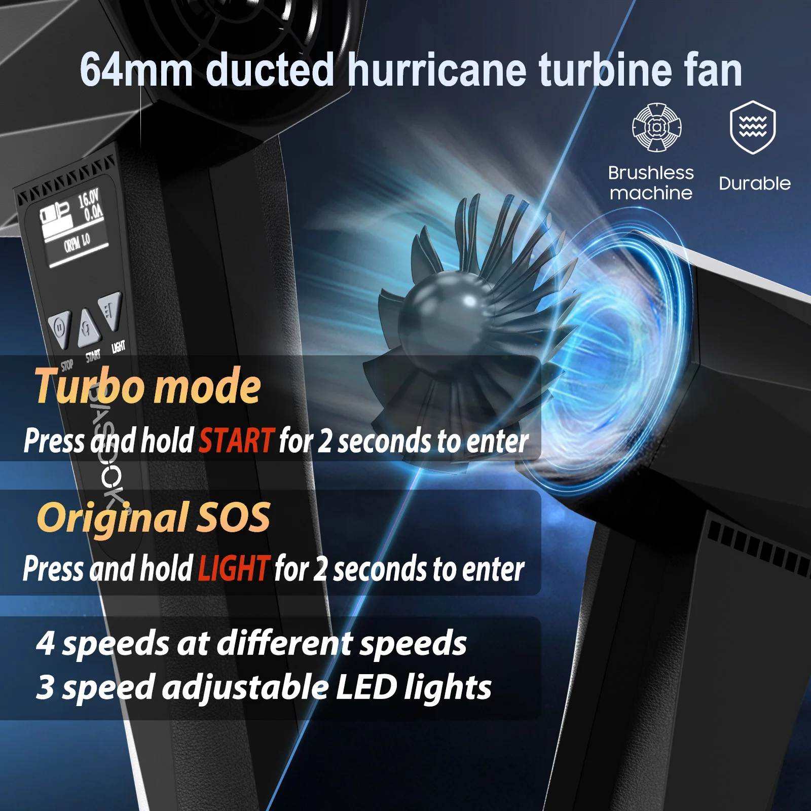 200000 RPM Air Blower Handheld Electric Turbo Jet Fan 60MM Brushless 1600g thrust Motor Violent Blower Industrial Duct Fan